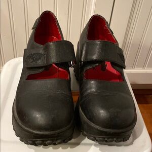Black Leather Mary Jane Shoes with Red Interior